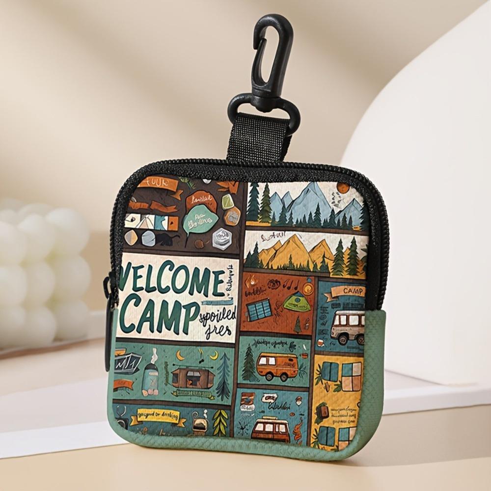 

Large Capacity Colorful Camping Coin Purse Printed Pattern With Card Holder Zipper Storage Bag with Key Ring Faux Leather Wallet зелёный