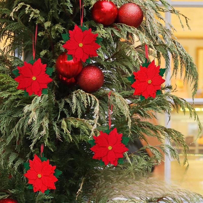 Weihnachtsbaumschmuck, Weihnachts-Flanell-Poinsettie Kunstblume, Weihnachtsdekoration Blütenkopf Hochzeit Feiertagsornament