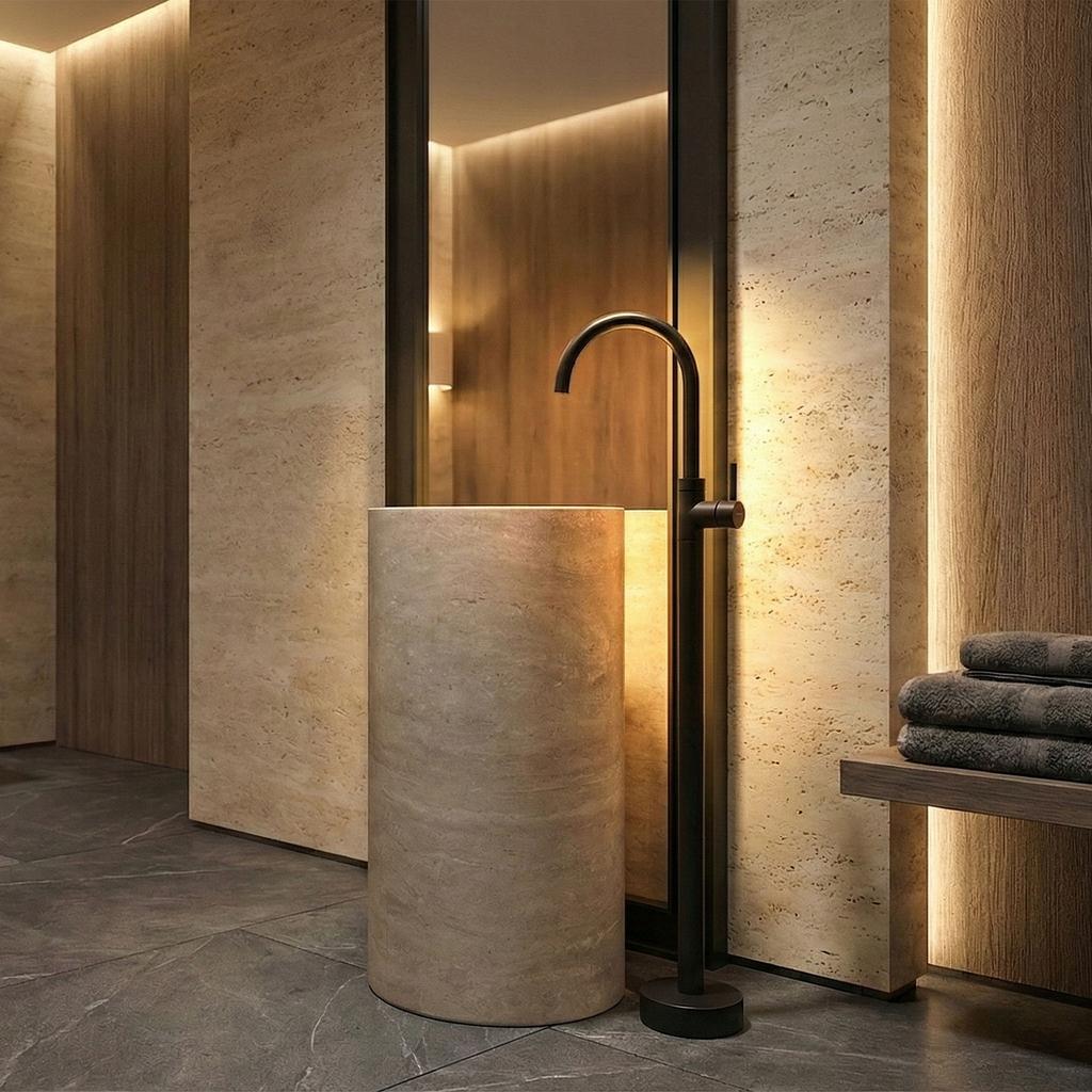 Lungo Freestanding Matte Black Floor Washbasin Tap