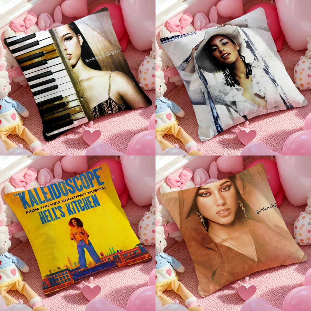 Alicia Keys Album Cushion Cover Anti-dustmite Pillowcase Invisible Zipper Silky Short Plush Sofa Cushion Cover