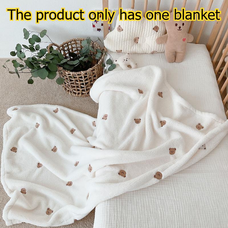 Soft Plush Bear and Rabbit Pattern Blanket Multi-Purpose Cozy Home Bedding Accessory Fluffy Warm Throw Blanket for Bed/Couch