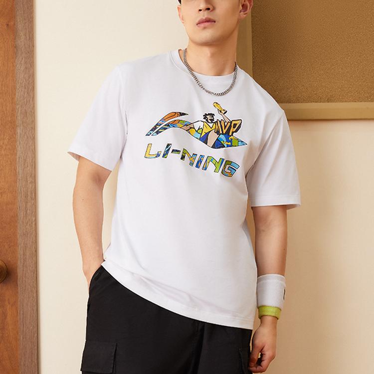 Lining Cool Comfort Cartoon Letter Print Casual Round Neck Short Sleeve T-Shirt Men Tops White AHST567-1