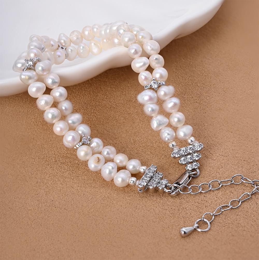 Exclusive Design Natural Freshwater Double Layer Pearl Bracelet for Women Elegant Gift Jewelry