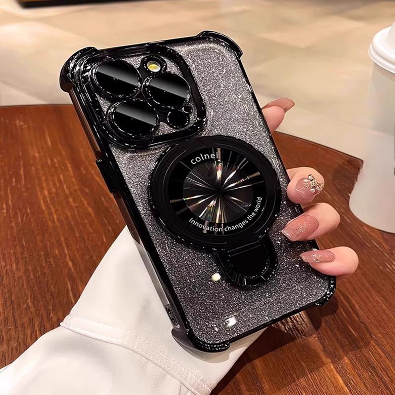 Luxury Glitter Shockproof Phone Case For iPhone 17 17Air 17Pro 17ProMax 16 16E 16Plus 15 15Pro 14 13 12 11 Bracket Holder Cover