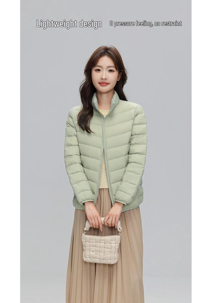 2024 Women's Slim Fit Lightweight Down Jacket - Autumn/Winter, Short, 90% White Duck Down, Stand Collar, Korean Style, Plus Size Available.