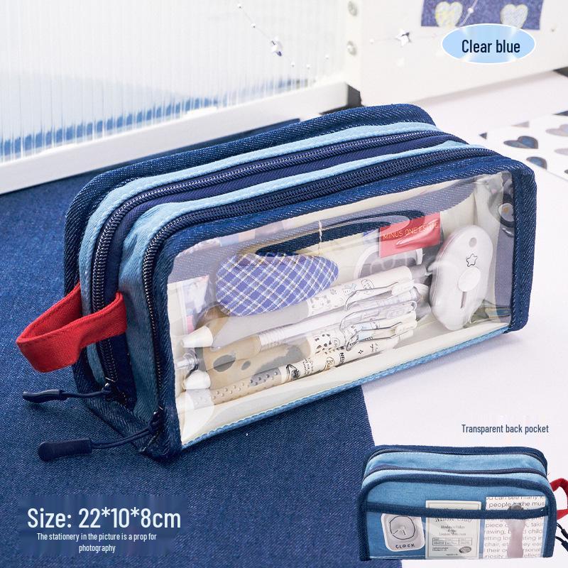 Ретро Джинсовый Многослойный Пенал ITA: Большой вместимости, многофункциональный органайзер для студенческих канцелярских принадлежностей