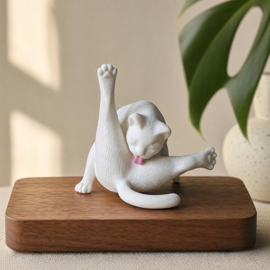 3D Printed Licking Butt Cat Figurine, Funny Black White Kitten Statue, Animal Sculpture Desktop Decoration for Home Office Bookshelf