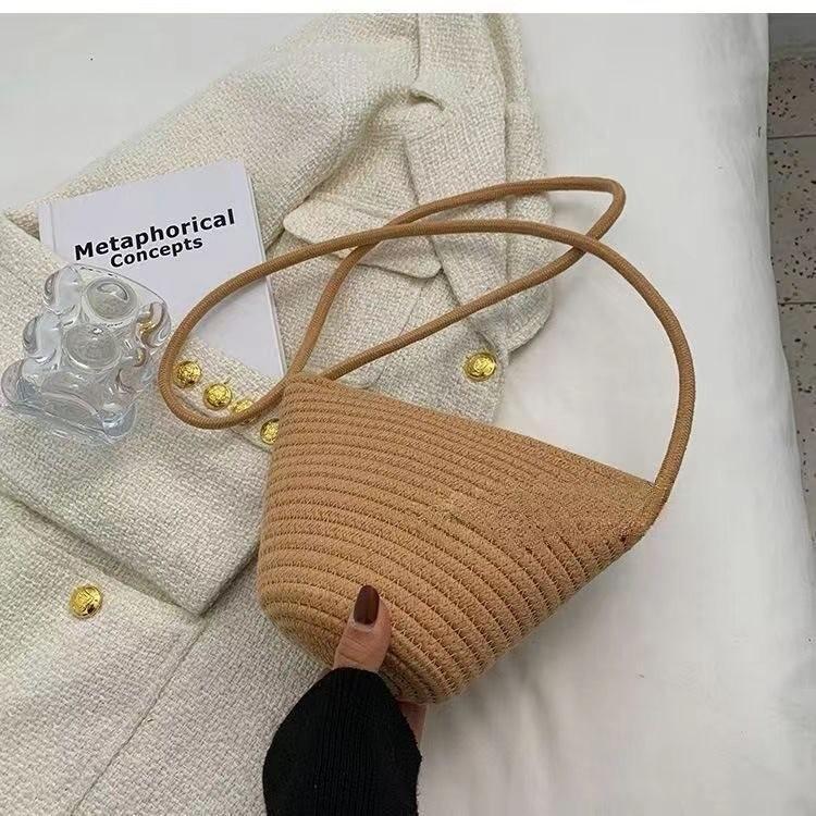 Stylish Sunflower Woven Cotton Bag For Women In Beige And Brown Perfect For Everyday Use