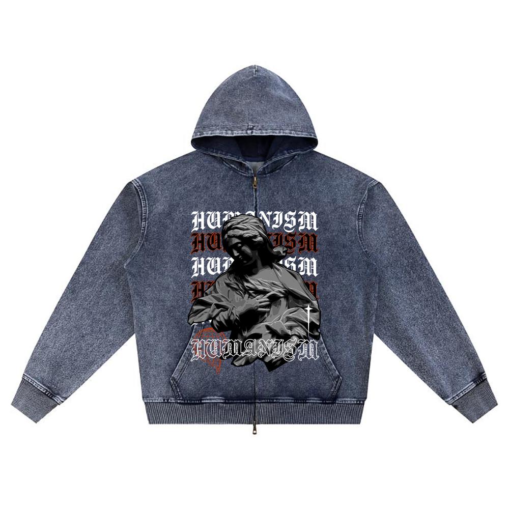 

Худи из вязаного денима на молнии с принтом DTG, уличная одежда, худи на молнии с принтом Brother XL темно-синий