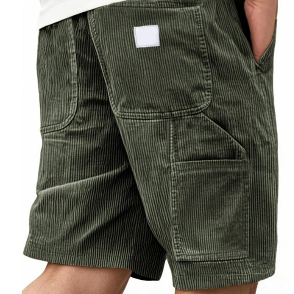 Mens Corduroy Casual Shorts with Elastic Waistband Drawstring Adjustable Fit Relaxed Summer Lightweight Shorts for Daily Wear