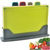 Planches à découper de cuisine, set de 4 planches à découper en plastique, grandes planches à découper de cuisine avec support de rangement, lavables au lave-vaisselle (quatre couleurs), 1 jeu