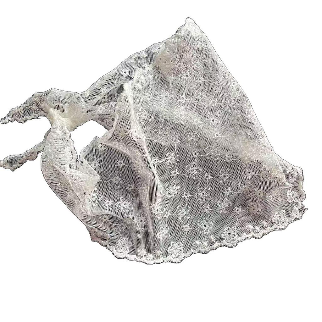 Pastoral French Lace Triangle Headscarf & Waistband Accessory - Women's Retro Sun Protection Silk Scarf