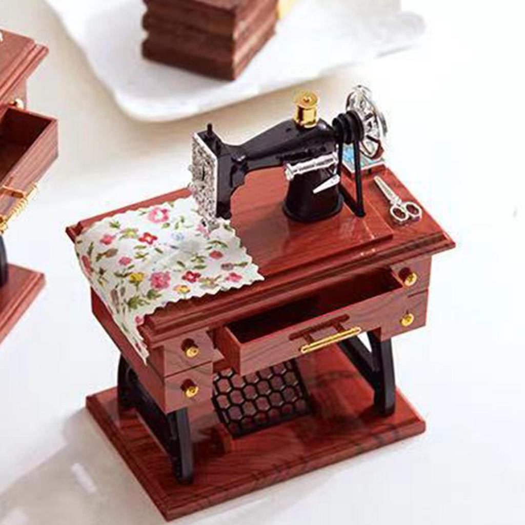 Sewing Machine Mini Music Box Hand-crank Music Box Ornament Sewing Machine Desk Decoration for Wedding Party Gathering Home