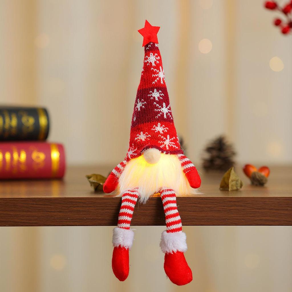 Festive Striped Snowflake Knit Hat with Lights: Star & Doll Ornament