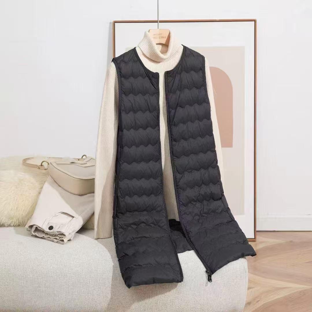 

Women s Wavy Pattern Lightweight Sleeveless Mid-Length Zip-Up Down Jacket (2025 New Arrival) L чорний