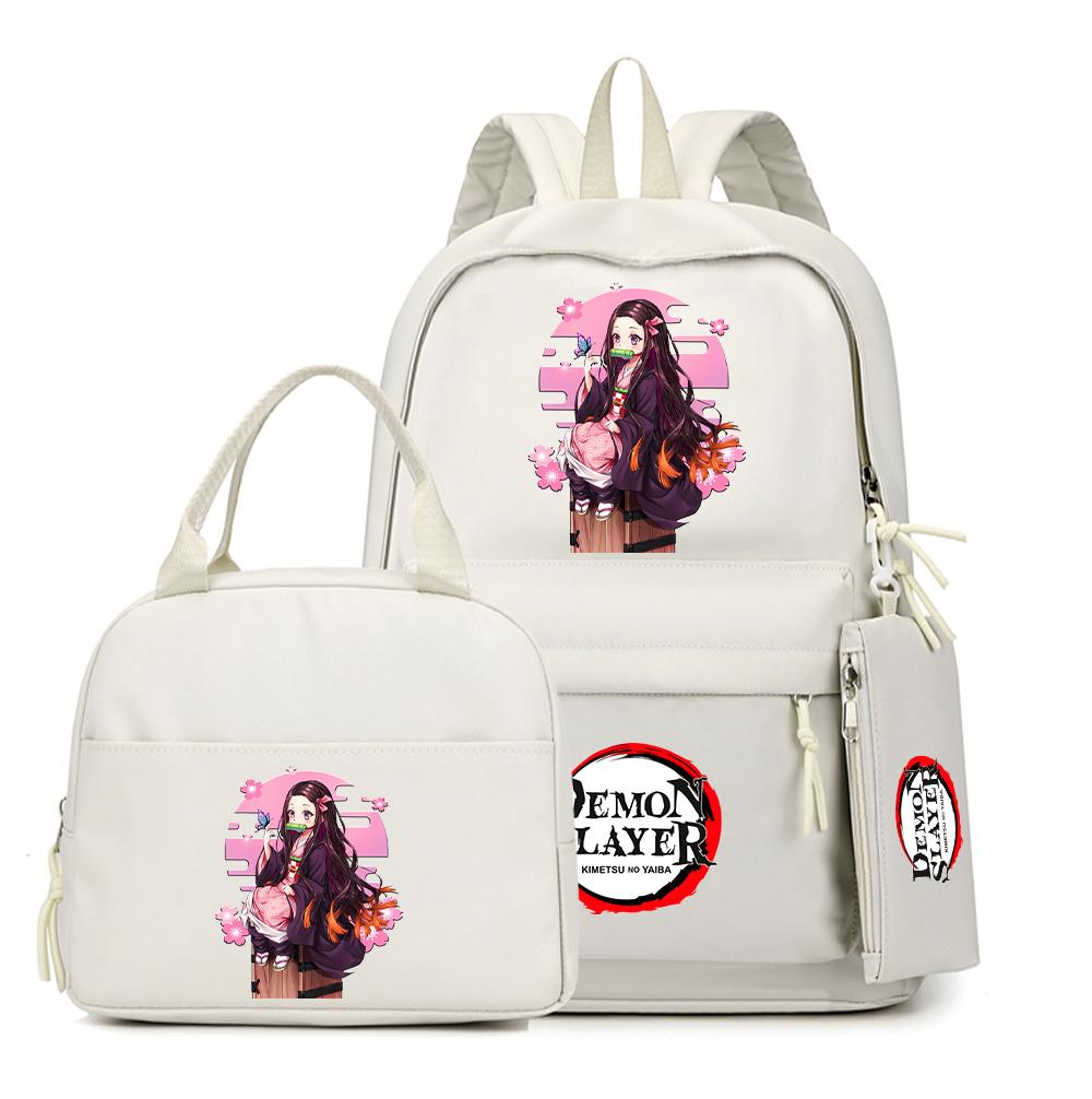 3Pcs/set Anime Demon Slayer Printed Backpack Lunch Bag Pencil Case for Children Student Schoolbag Large Capacity Waterproof Travel Bag