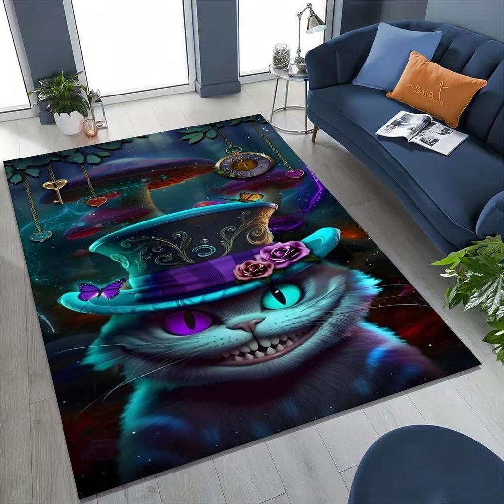 Dream Cheshire Cat Alice in Wonderland Cartoon Rug for Bedroom Living Room Sofa Home Doormat Decor, Large Kid Non-slip Floor Mat