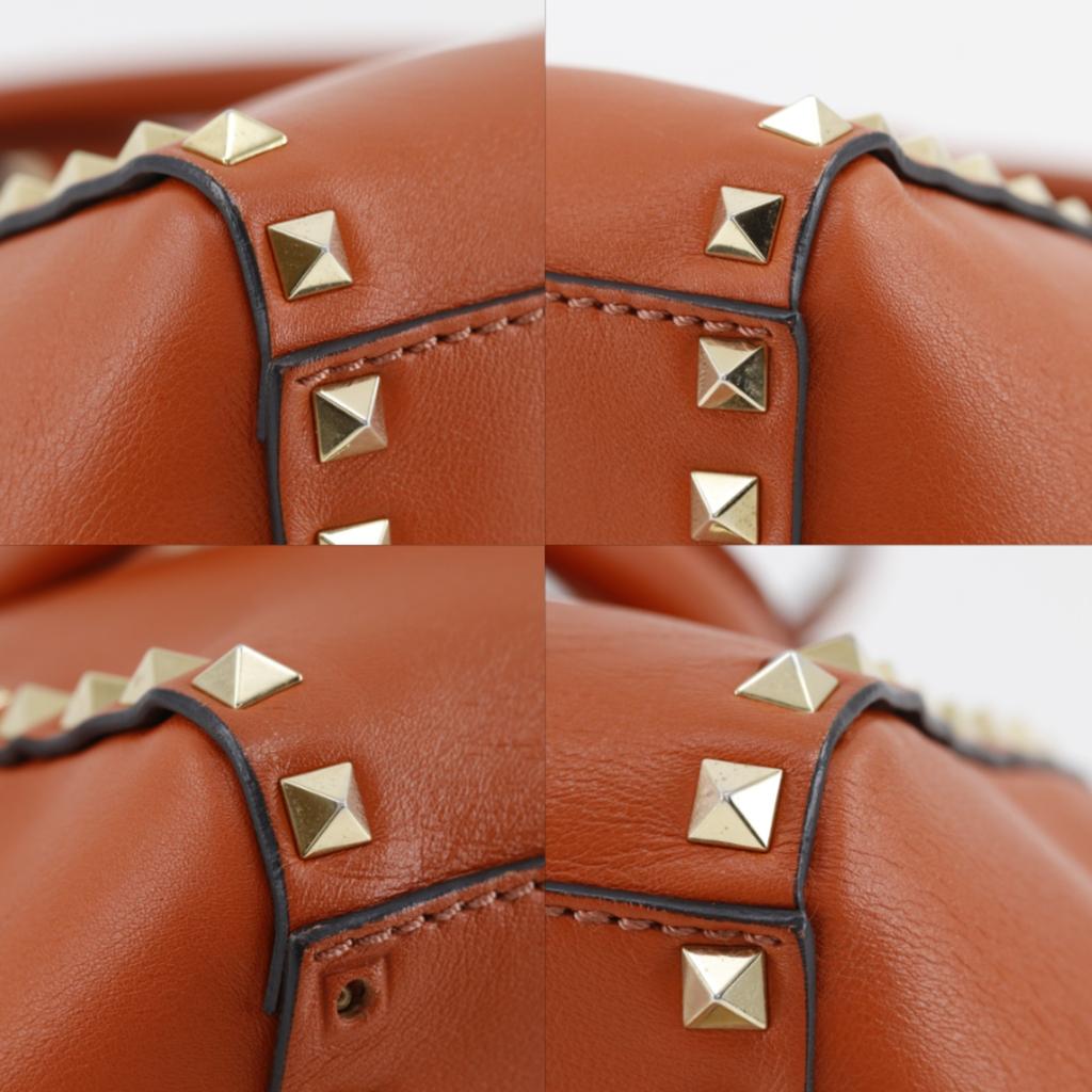 VALENTINO GARAVANI Rock studs Handbag 2WAYShoulder Orange Calfskin Women Used