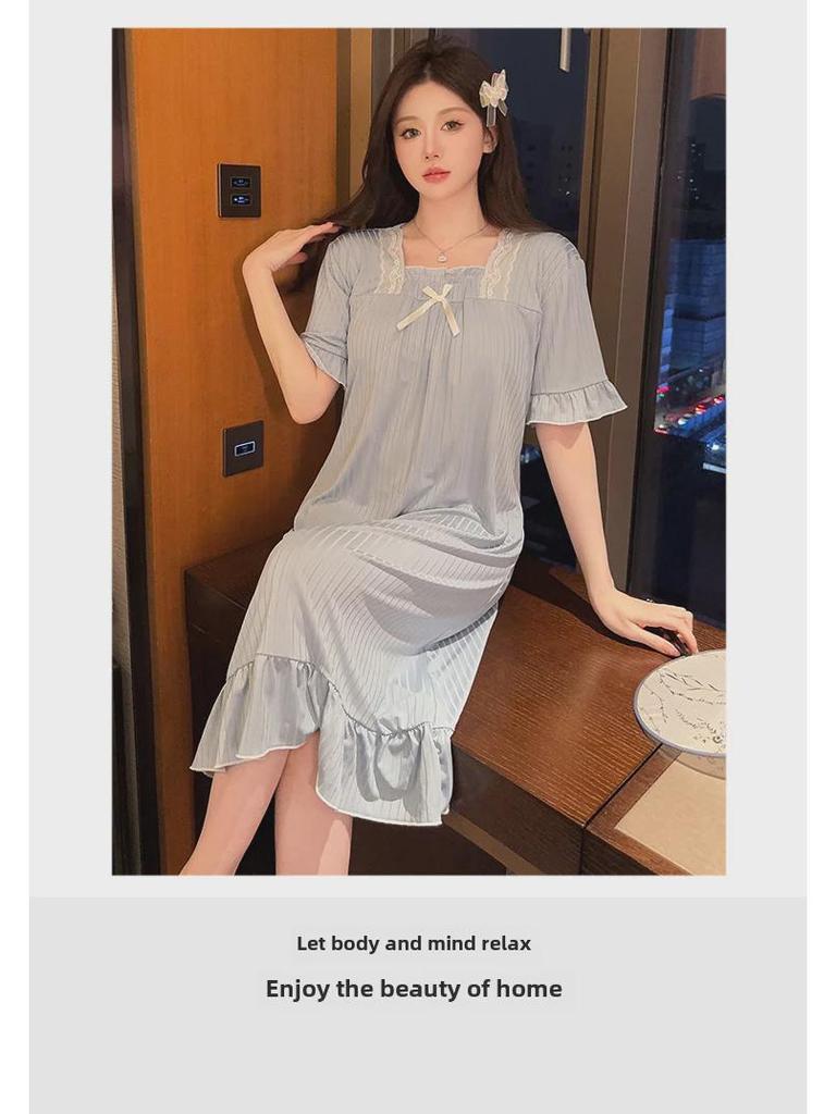 Chic Summer Nightdress for Women with Chest Pads – Loose, Medium-Long Fit, Plus Size