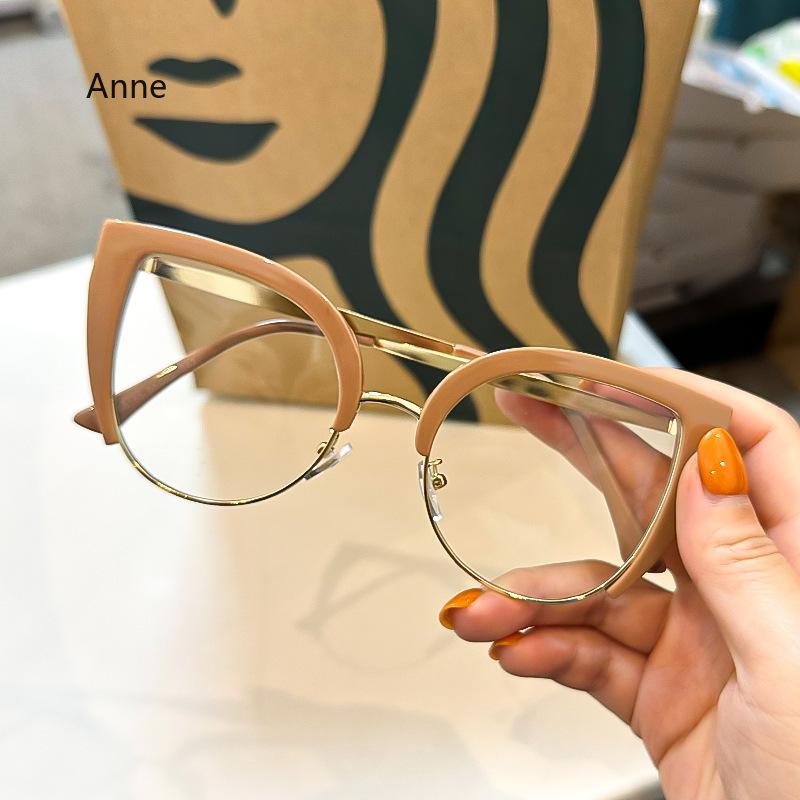 Men Anti Blue Light Presbyopia Eyeglasses Women Oversized Cat Eye Reading Glasses Fashion Metal Half Frame Hyperopia Eyewear