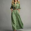 Women's Color Long Sleeve Button Down Shirt Dress - Casual Midi Length for Work