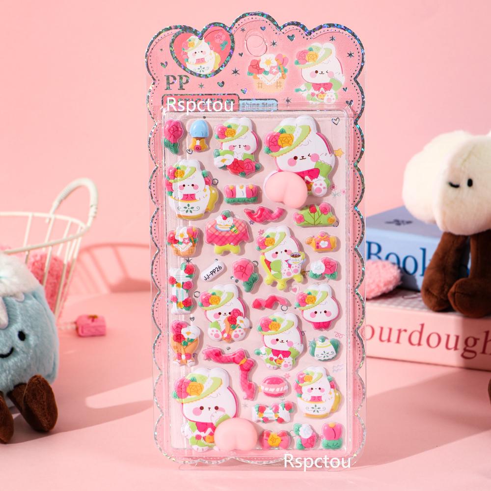 8pcs 3D Cute Animal Buttocks Stickers Cat Rabbit Panda Stress Puffy Squishy Sticker for Scrapbook Phone Decoration Decal