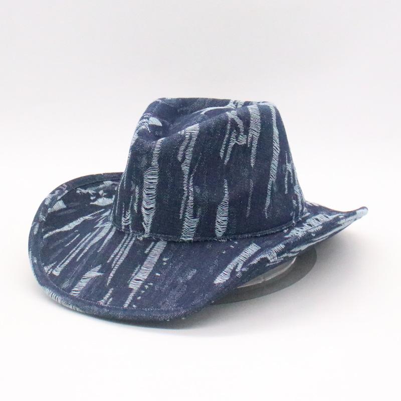 Vintage Washed Western Denim Hat European and American Style Men's and Women's Fashion Jazz Hat Sunshade Top Hat