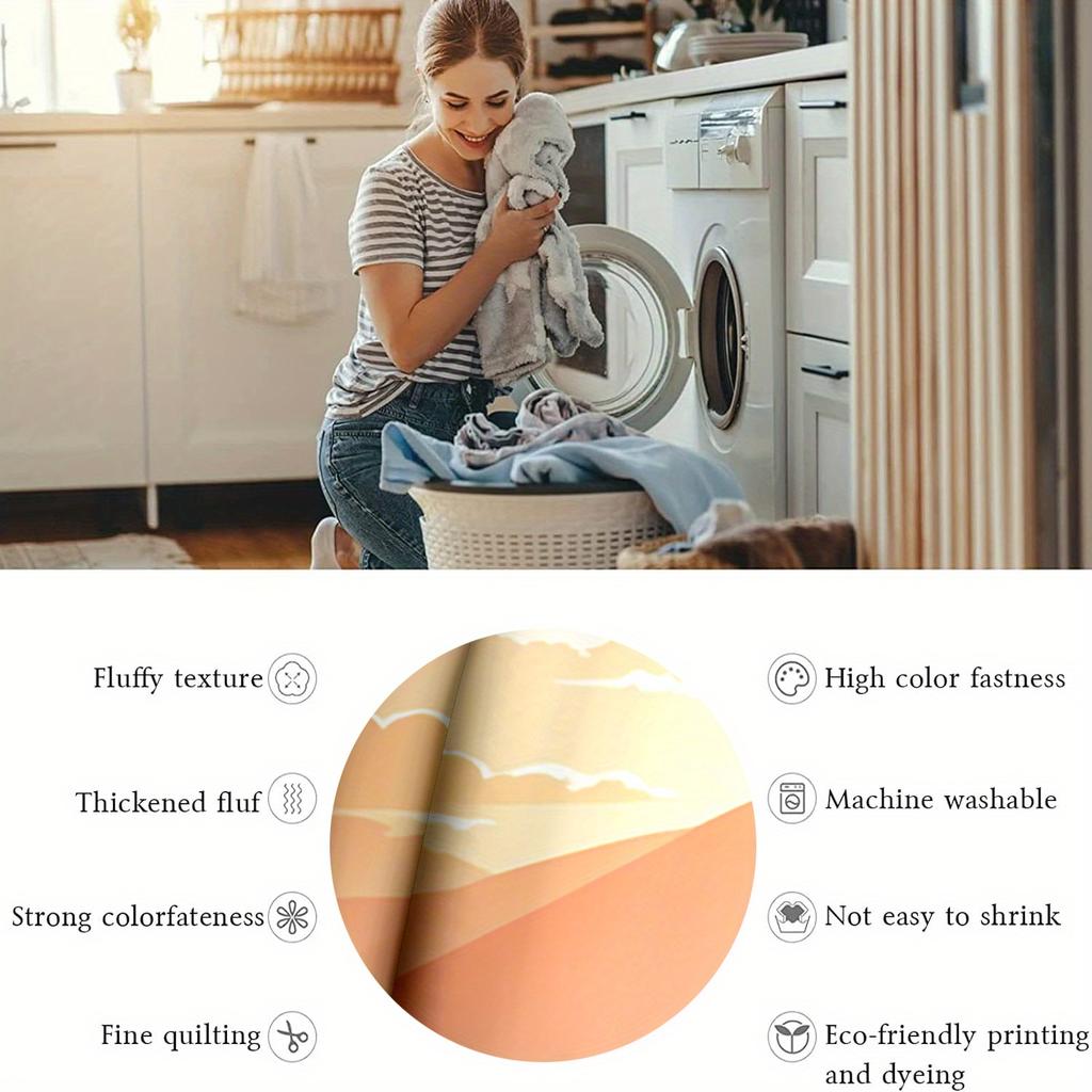 1pc Sunset Print Flannel Throw Blanket - Soft Polyester, Warm Orange & Pink Sky Landscape Design, Perfect for Home, Office, Beac