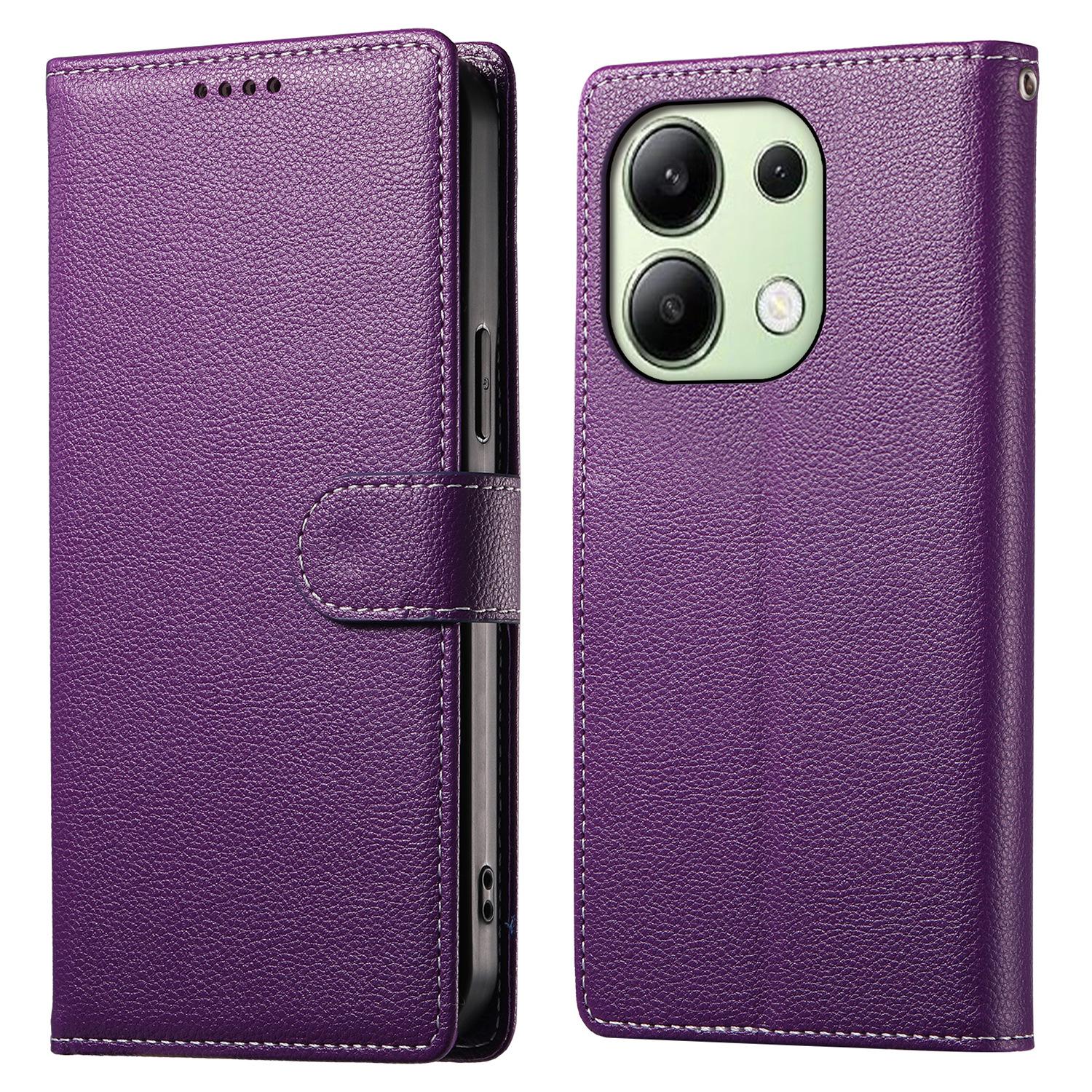 

DF-012 для Xiaomi Redmi Note 13 4G чехол личи текстура кожа магнитная застежка кошелек подставка телефон чехол с ремешком на запястье Purple