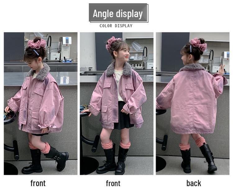 Girls' Thick Purple Fleece-Lined Parka - Autumn/Winter 2025 Fashion for Big Kids