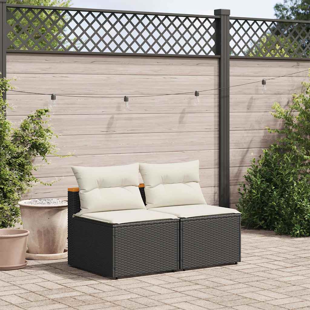 Garden Sofas Without Armrests with Cushions 2 pcs Black Poly Rattan