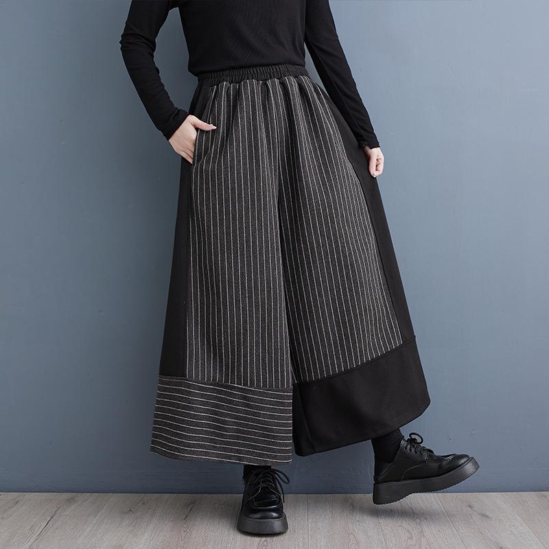 Oversized Striped Print Spring Pants Women Wide Leg Loose Pleated Ladies Trousers Elastic High Waist Fashion Casual Woman Pants