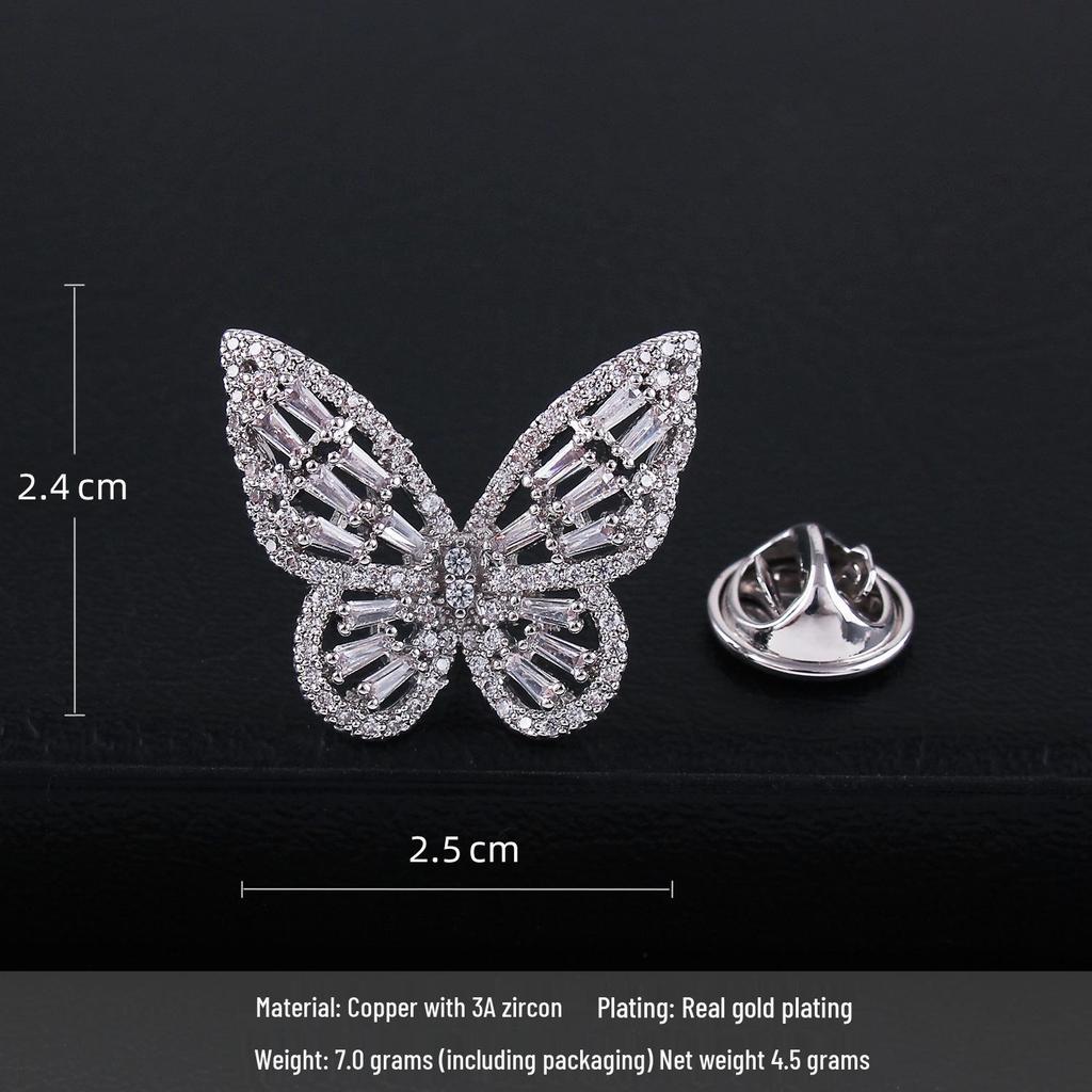 Elegant Zirconia-Inlaid Crystal Butterfly Brooch for Women - High-End Lapel Pin & Fashion Accessory