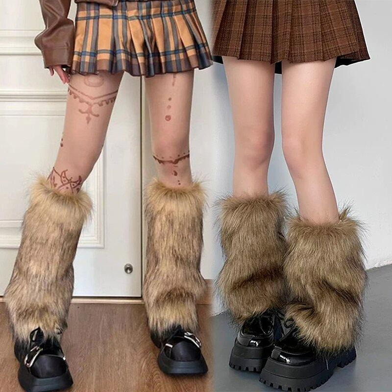 Neue Y2k Kunstfell Beinwärmer Spicy Girl Harajuku Winter Warme Pelzige Stiefelüberzieher Socken Jk Vintage Hiphop Cosplay Socken Zubehör
