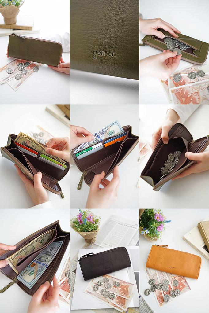 Long Wallet Zipper Genuine Leather Brick [Genten] L-shaped Women's GE-43261-51