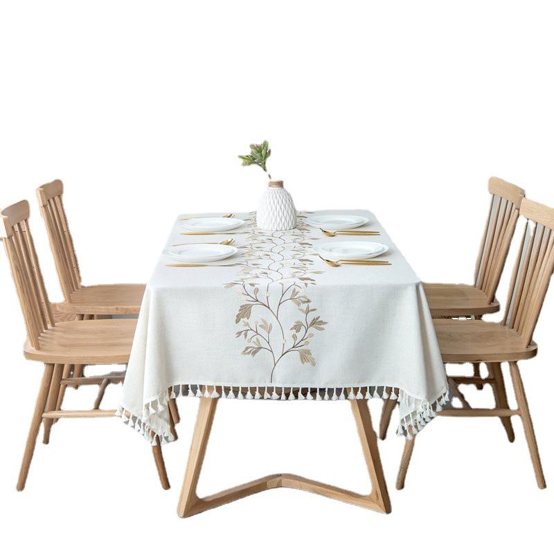 Cross-border Embroidered Plaid Floral Tassel Tablecloth for Coffee & Dining Tables