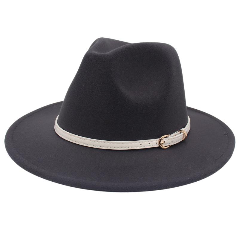 Big Brim Top Hat Women'S Coat With Hat Felt Hat Solid Color Cashmere Jazz Hat