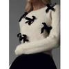 Bow Tie Long Sleeved Pullover Sweater Pure Color Bows Long Sleeves Pullover