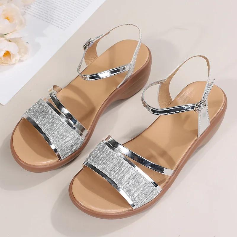 2024 Wedges Sandals for Women 4.5cm Heels Golden Platform Women's Sandals Summer Shoes Chaussures Femme Sandales Size 43 Slides
