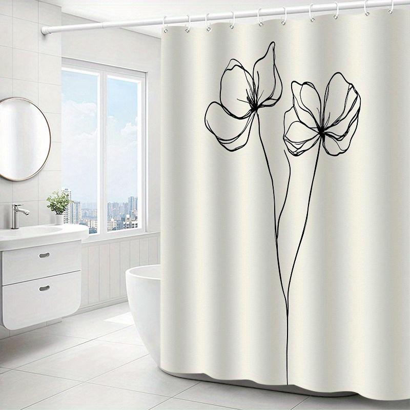1Pc Floral Pattern Shower Curtain With Hook, Bathroom Partition, Bathroom Accessories, Home Decoration