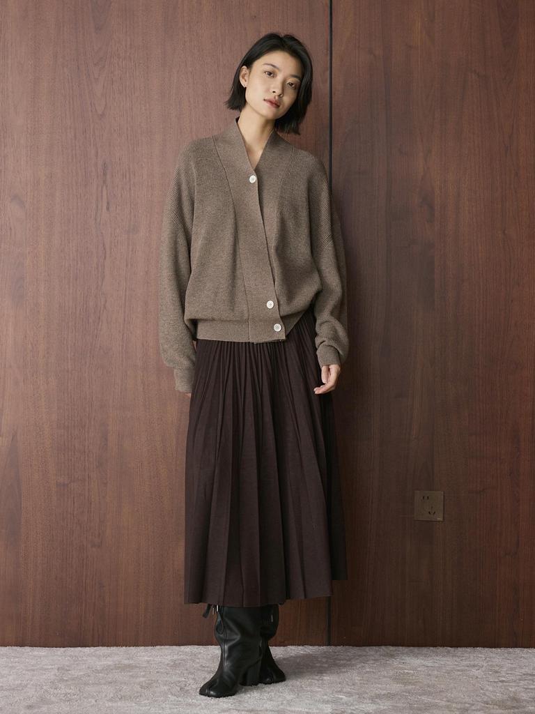 Xu Man Winter Korean Retro High-Waist Pleated A-Line Long Skirt for Women