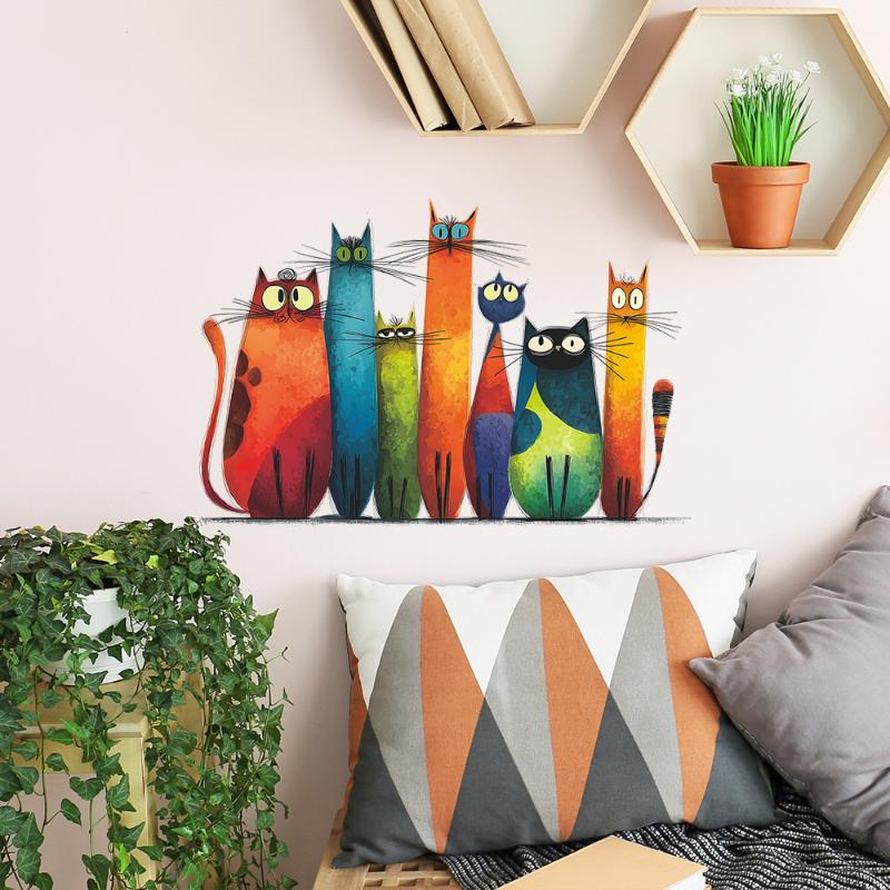 1 Pcs Watercolor Weird And Funny Cartoon Kittens Living Room Bedroom Decor Toilet Stickers Wall Stickers