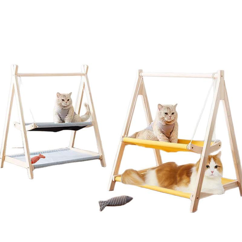 Solid Wood Hammock Bed for Small Pets - Elevated, Removable, and Washable. Perfect for Dogs, Cats, and Rabbits. Suitable for all Seasons.