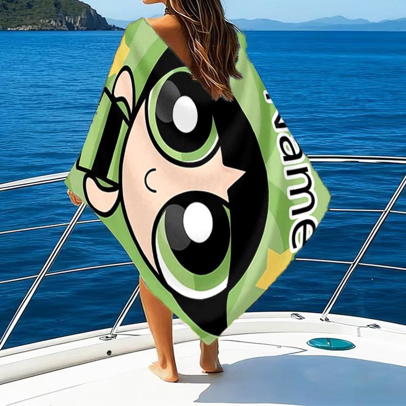 1pc The Powerpuff Girls3 Beach Towel with Custom Name, Beach/Swimming/Bath/Picnic/Camping Towel, Suitable for Seaside Beaches