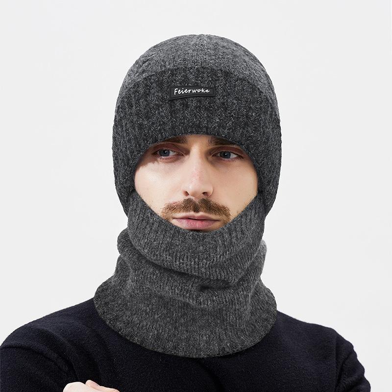 Winter Color Matching Wool Knitted Hat for Men Outdoor Cycling Cold-Proof Warm Wool Hat