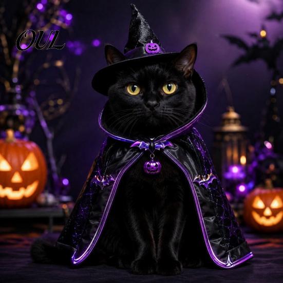Funny Pet Outfit Halloween Cat Witch Costume, Cute Ghost Cloak, Decorative Cape Festival Outfit, Kitty Cosplay for Holiday Party Accessories