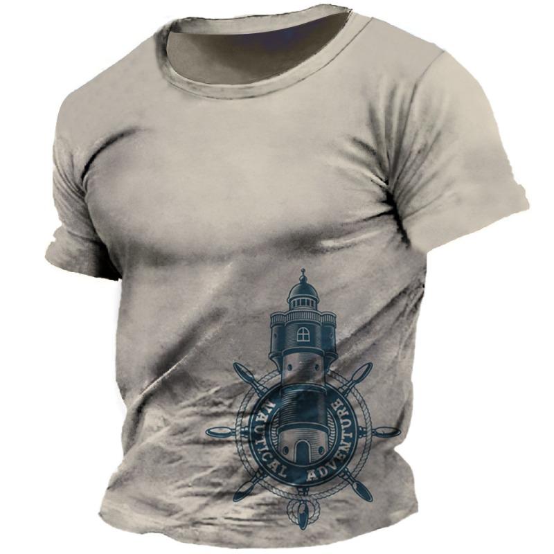 Vintage tričko pro muže 3D potisk navigace Kulatý výstřih Krátký rukáv Módní Hip Hop Streetwear Nadměrné tričko Pánské oblečení