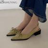 Bow Women Sandals Pointed Toe High Heels Shoes Woman Slippers 2025 Trend Slingback Pumps Summer Shallow Dress Sandalias De Mujer