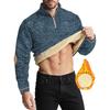 Winter Men's Fleece Lined Pullover Sweatshirt New Leather Decor Long Sleeve Half Zipper Plus Velvet Pullover Tops Casual Hoodies