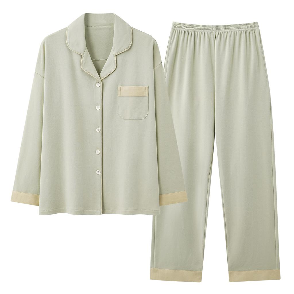 Pure cotton pajamas women's long-sleeved spring and autumn new women's autumn loungewear pull-frame cool cotton thin autumn and winter suit
